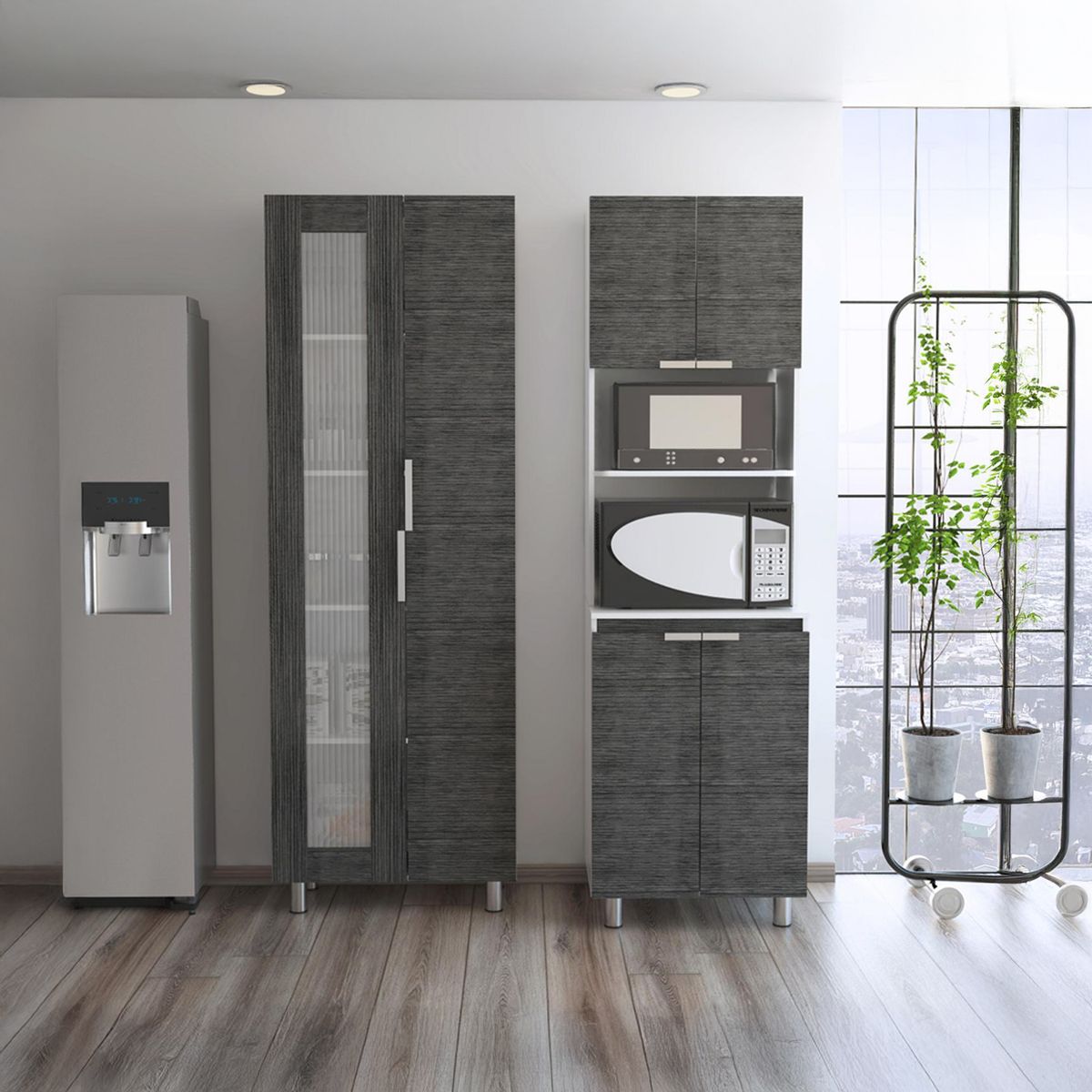 TUHOME - Set mueble microondas+despensa wengue/blanco