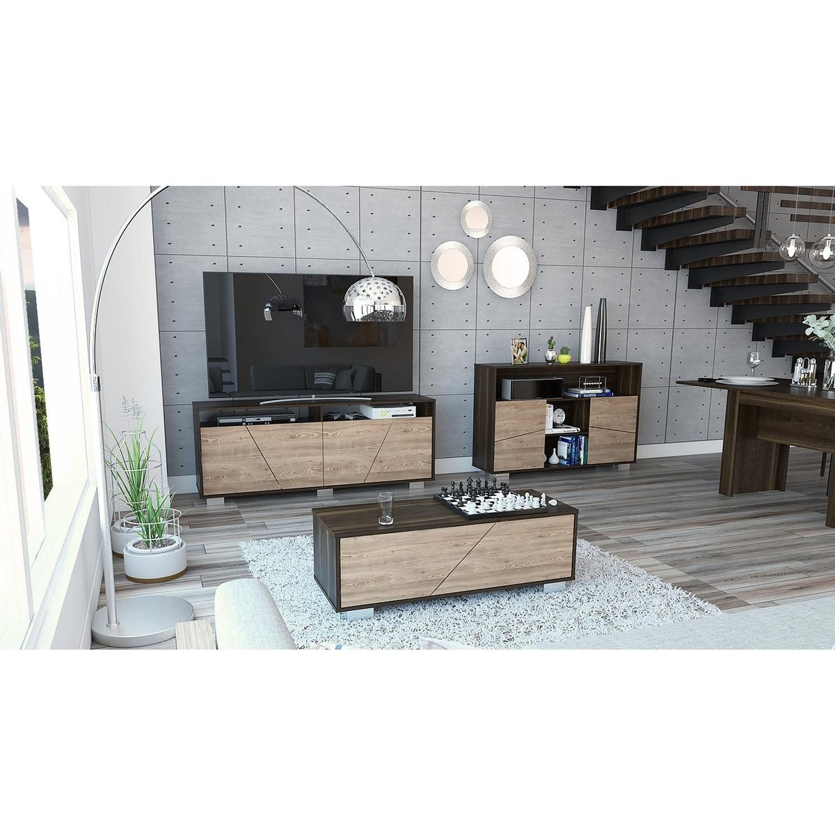 TUHOME - Set Rack 70 " Fraktal Miel/habano 120.3x82x32.6 cm