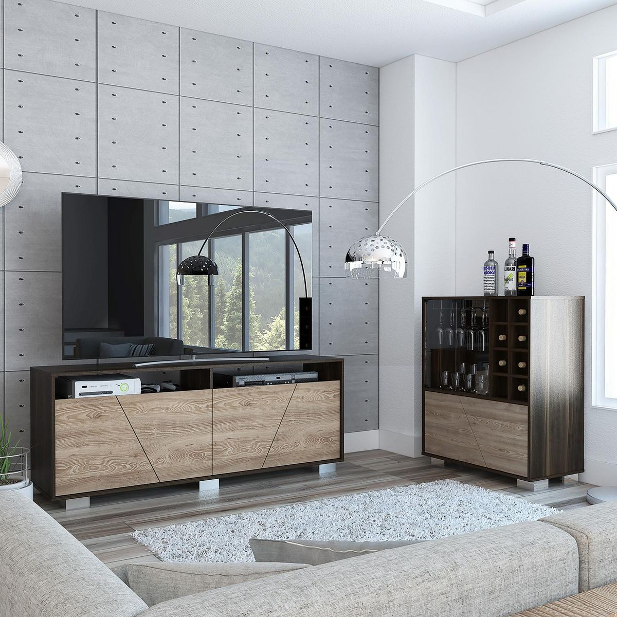 TUHOME - Set rack de TV 70" + bar habano/miel