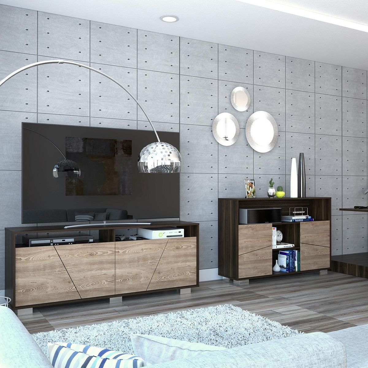 TUHOME - Set rack de TV 70" + arrimo habano/miel