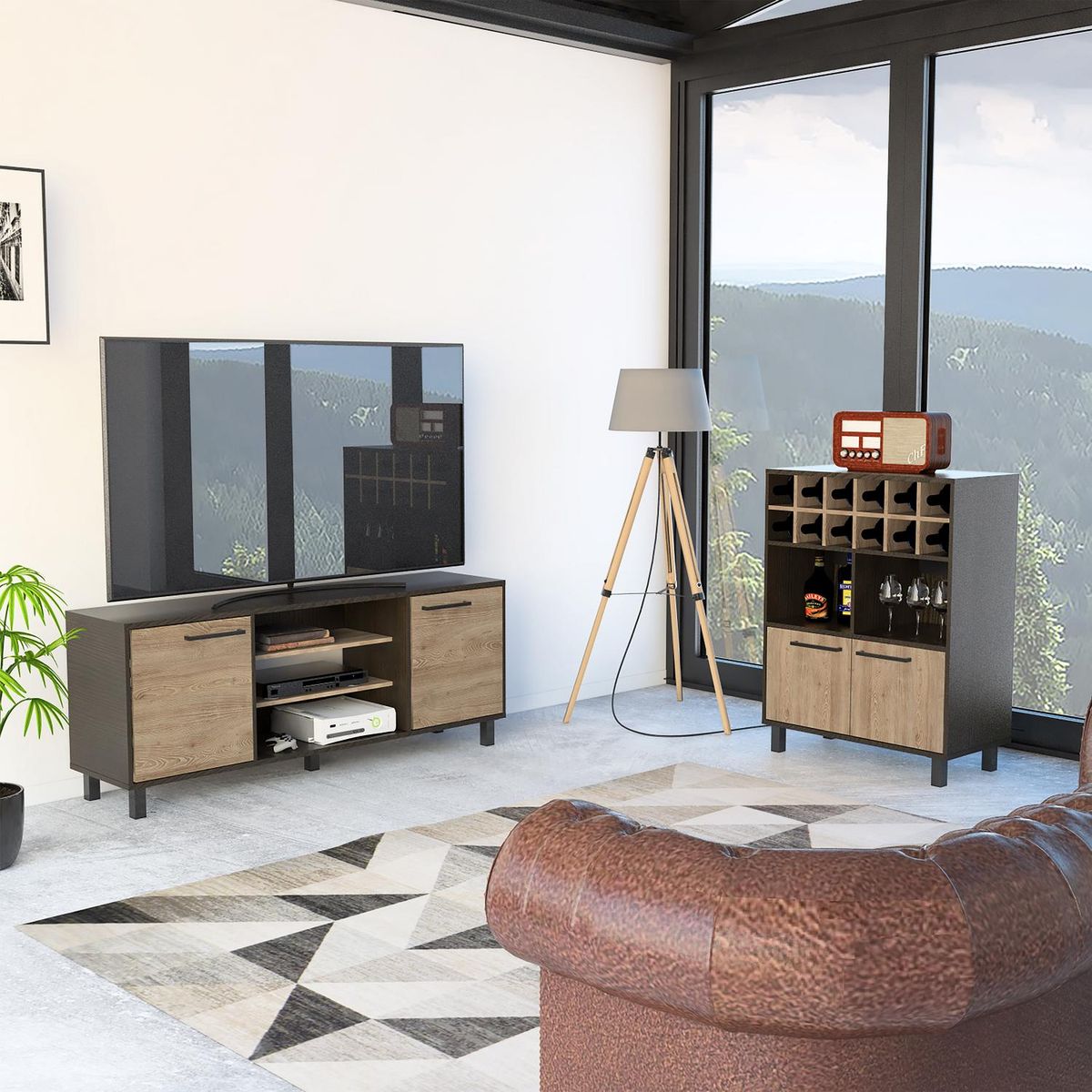 TUHOME - Set rack de TV 65" + bar wengue/miel