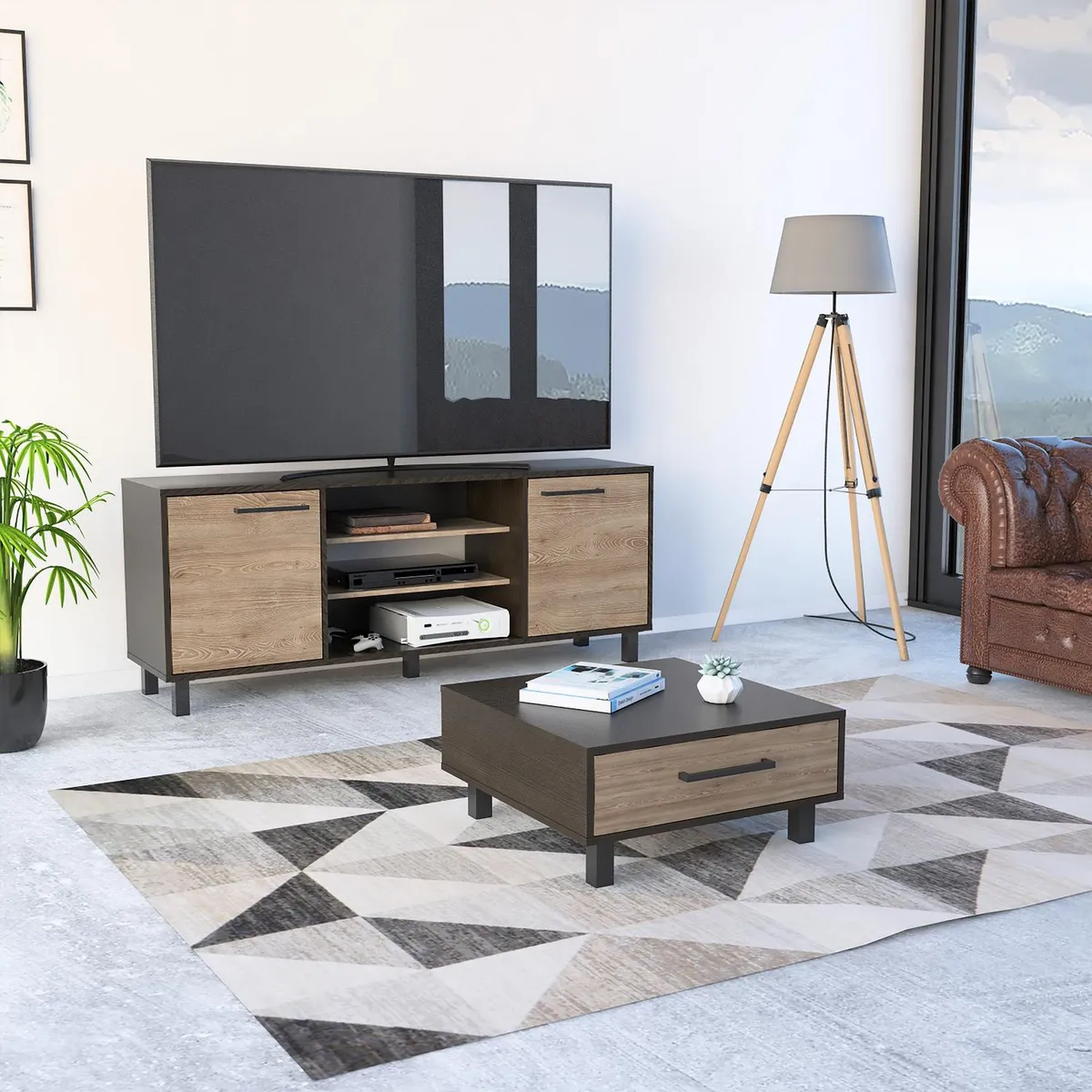 TUHOME - Set rack de TV 65" + mesa de centro wengue/miel