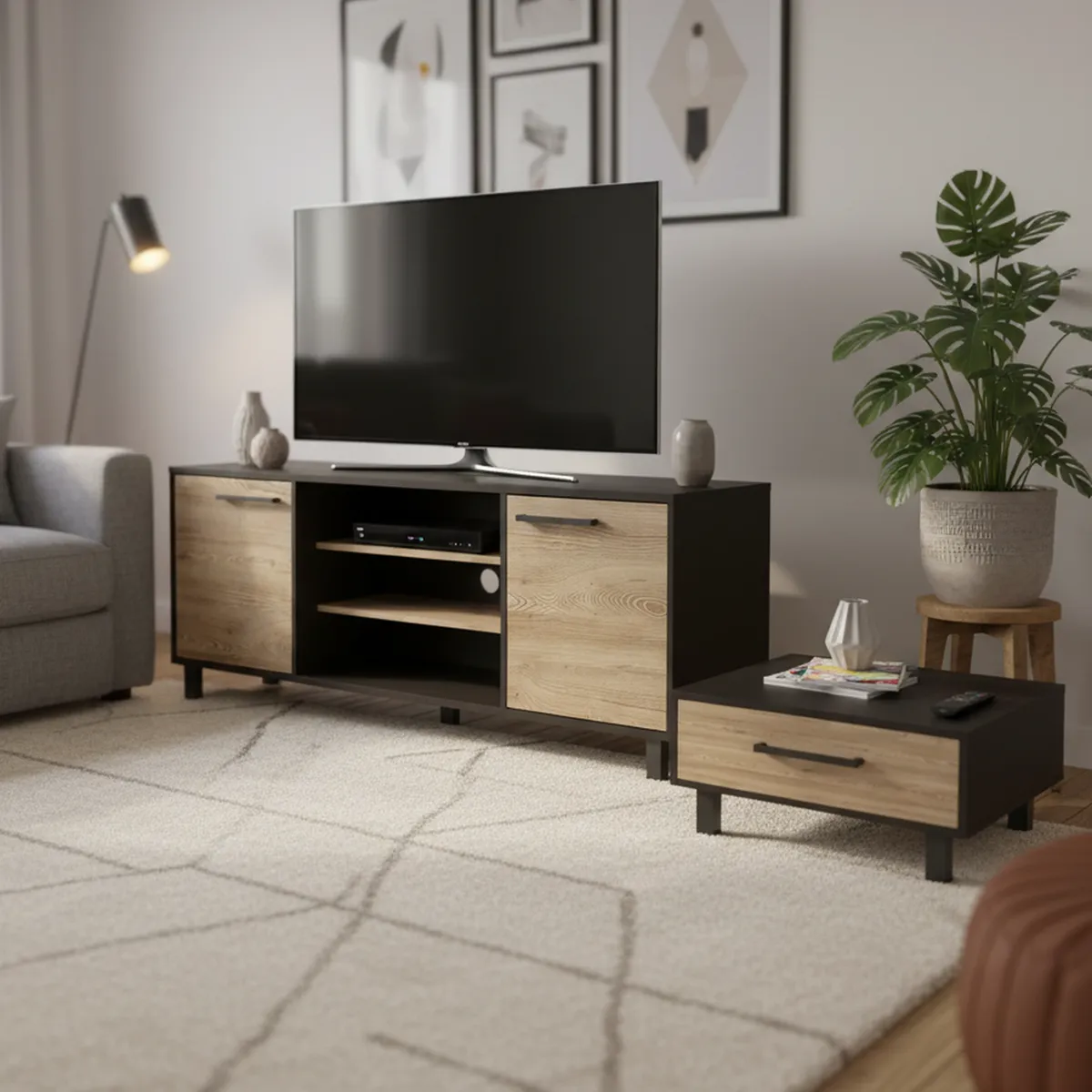 TUHOME - Set Rack De Tv 65" + Mesa De Centro Wengue/Miel