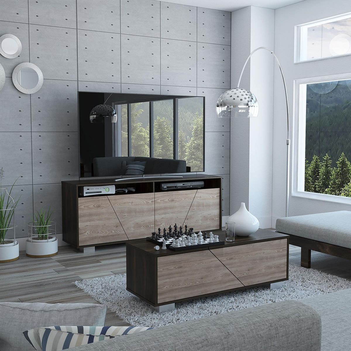 TUHOME - Set rack de TV 70" + mesa de centro habano/miel