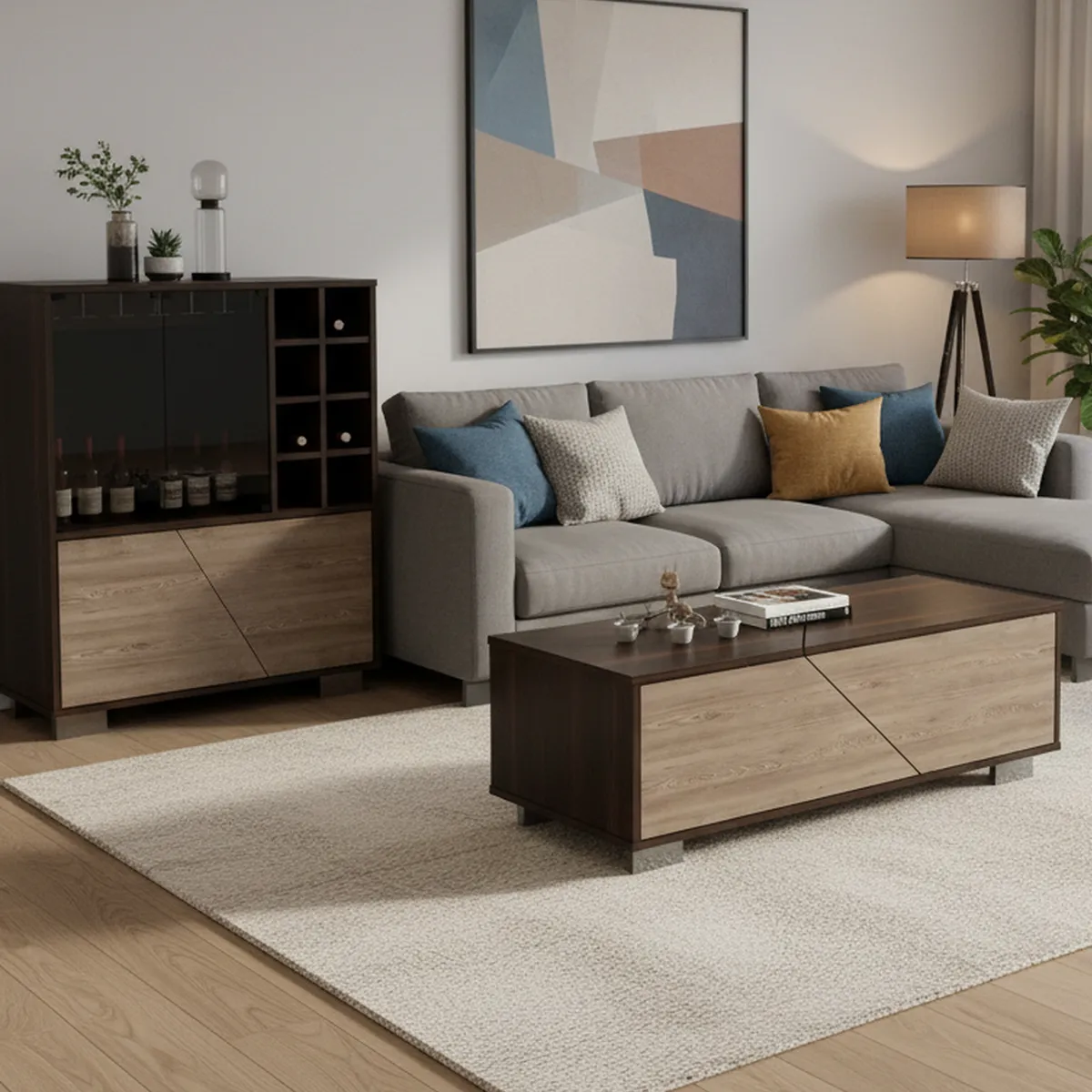 TUHOME - Combo Bar + Mesa de Centro Fraktal Habano/miel