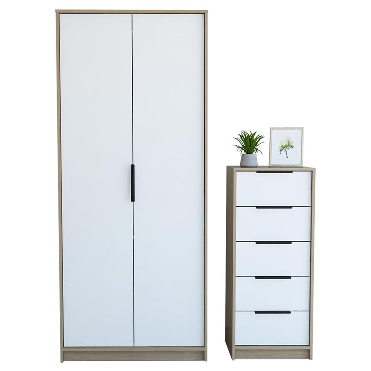 TUHOME - Set Clóset + Cómoda 5 Cajones Miel/Blanco