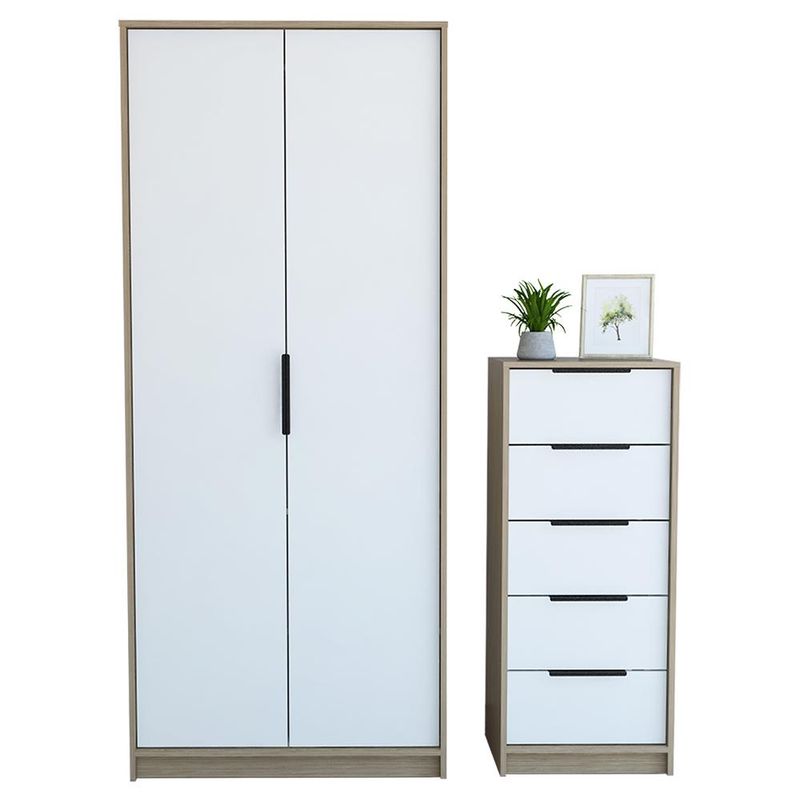 TUHOME - Set clóset + cómoda 5 cajones miel/blanco