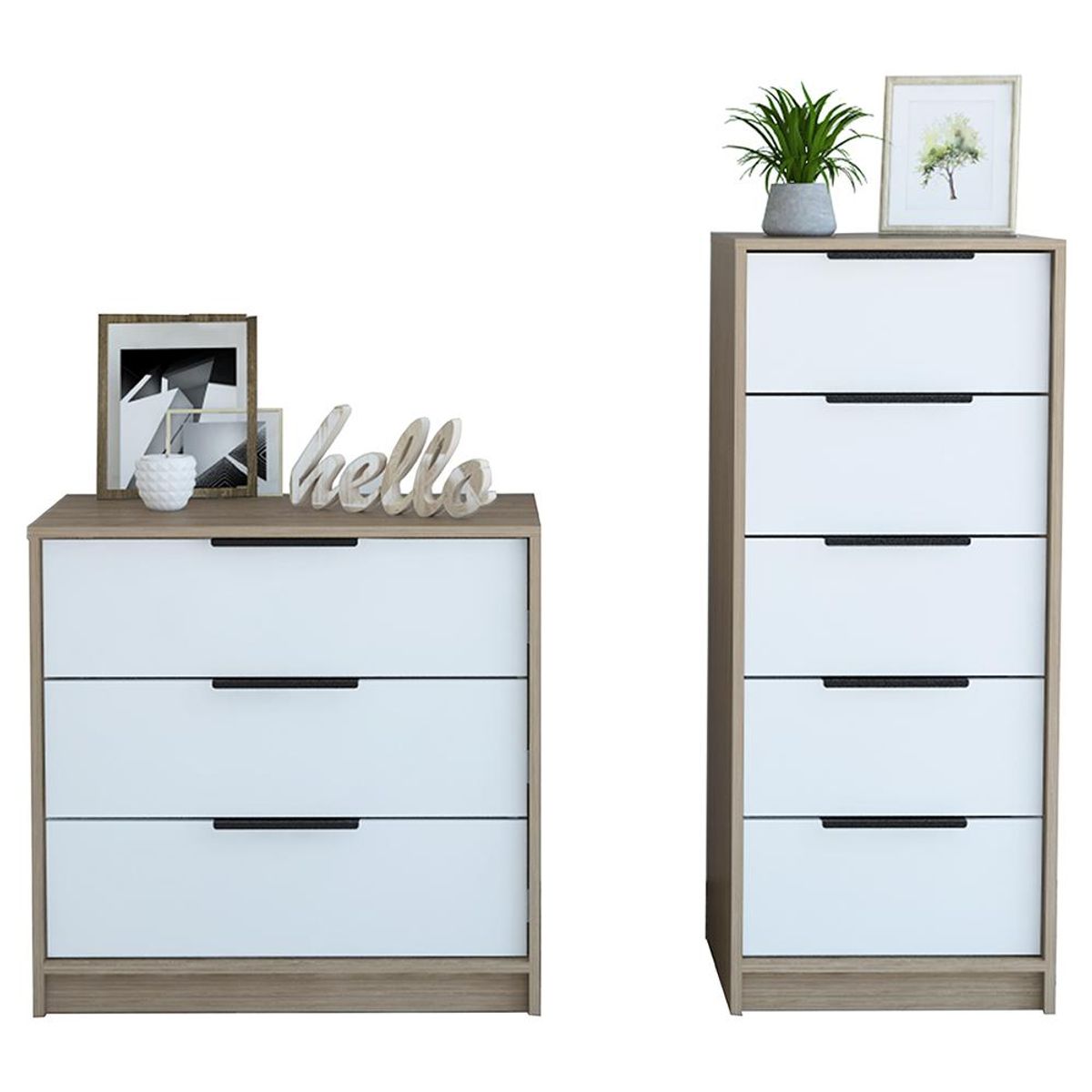 TUHOME - Set Cómodas 5 Cajón(es) 0 45x107.8x41.3 cm Miel/blanco