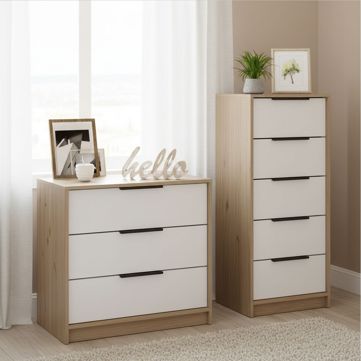 TUHOME - Set Cómodas 5 Cajón(es) 0 45x107.8x41.3 cm Miel/blanco