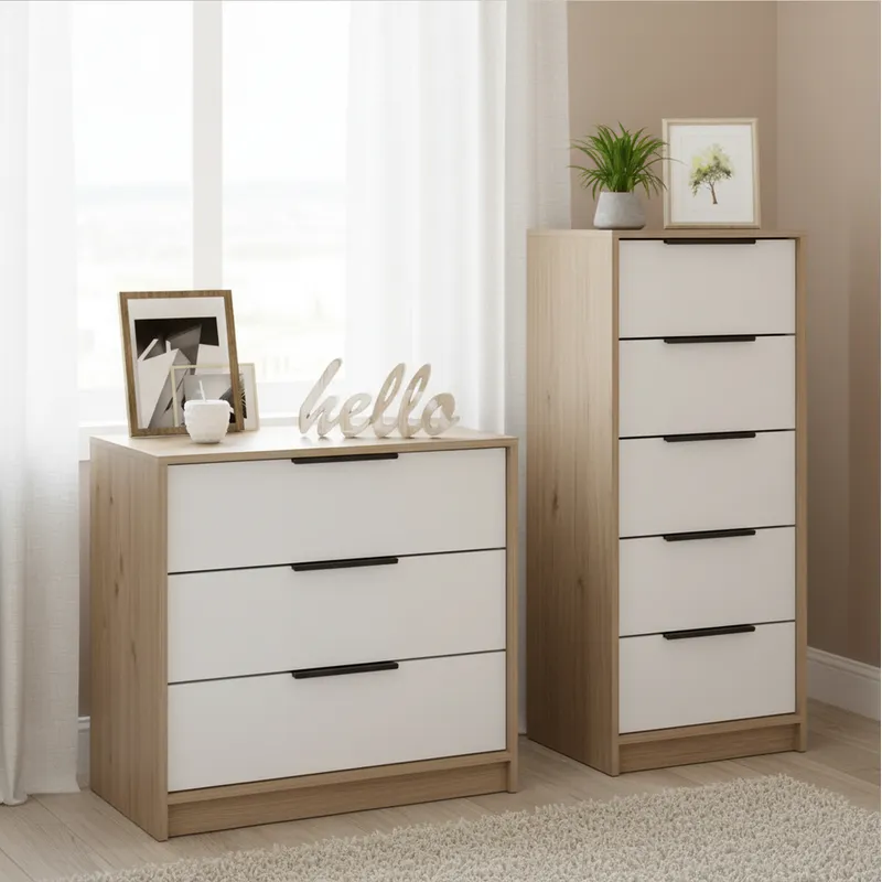 TUHOME - Set Cómodas 5 Cajón(es) 0 45x107.8x41.3 cm Miel/blanco