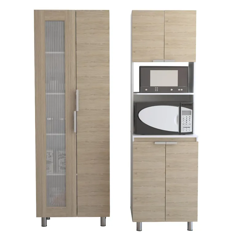 Set mueble microondas+despensa oak/blanco
