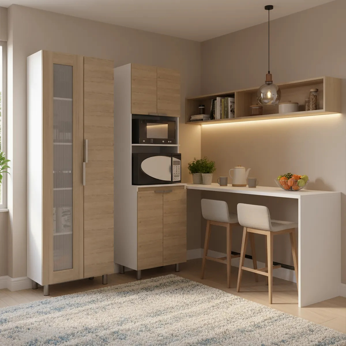 TUHOME - Set mueble microondas+despensa oak/blanco