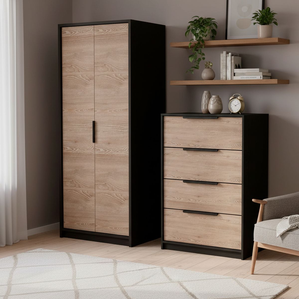 TUHOME - Set clóset + cómoda 5 cajones wengue/miel