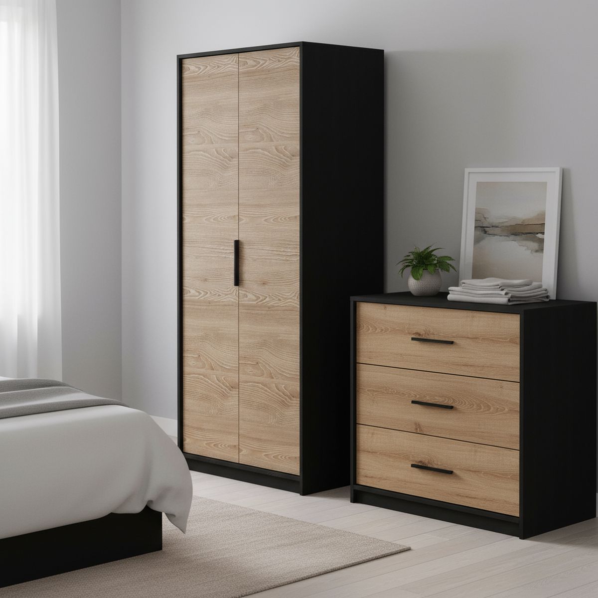 TUHOME - Set clóset + cómoda 3 cajones wengue/miel