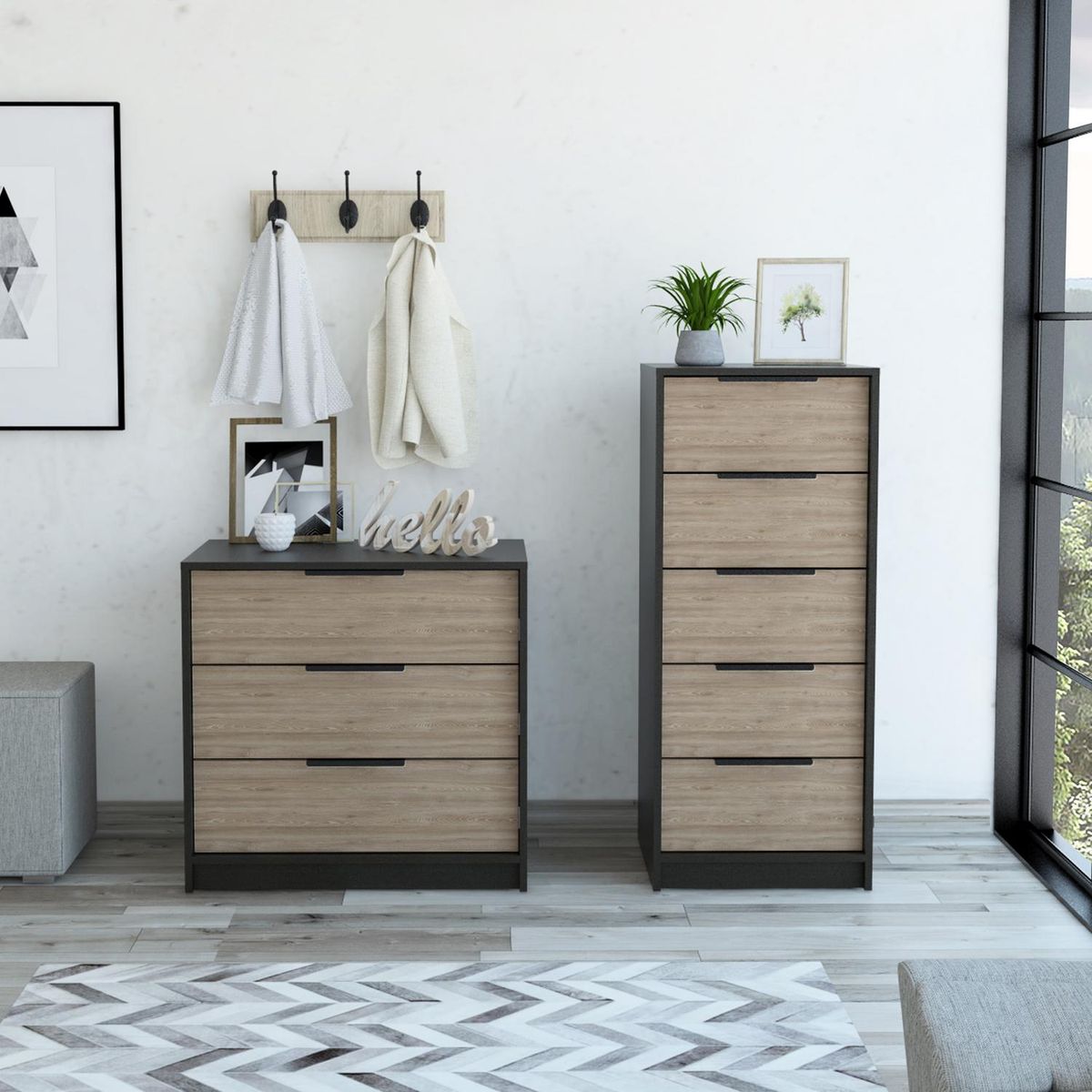 TUHOME - Set Cómodas 8 Cajón(es) Kaia 45x107.8x41.3 cm Miel/wengue