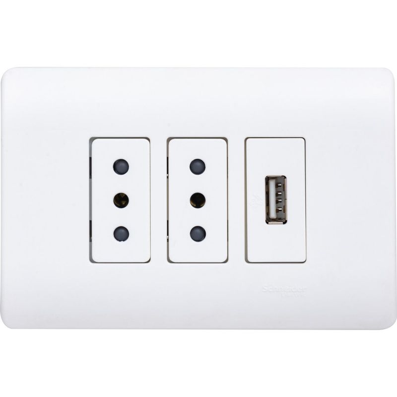 SCHNEIDER ELECTRIC - Tomacorriente doble 10 A + 1 USB 1A Gris