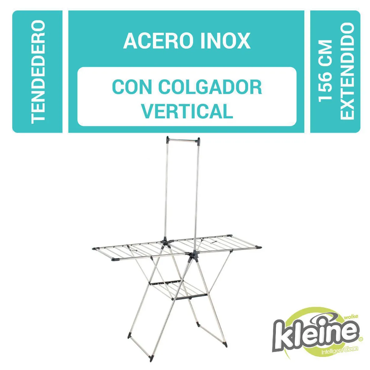 KLEINE WOLKE - Tendedero de Ropa con Colgador Vertical Plegable Acero 156x61x200 cm Cromo