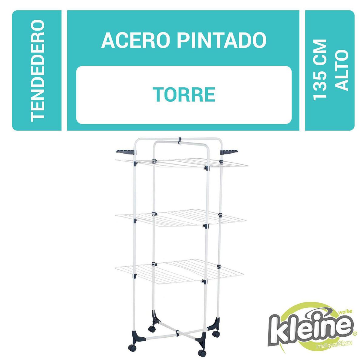 KLEINE WOLKE - Tendedero de Ropa Torre 3 Racks Plegable Acero 70x65x135 cm Blanco