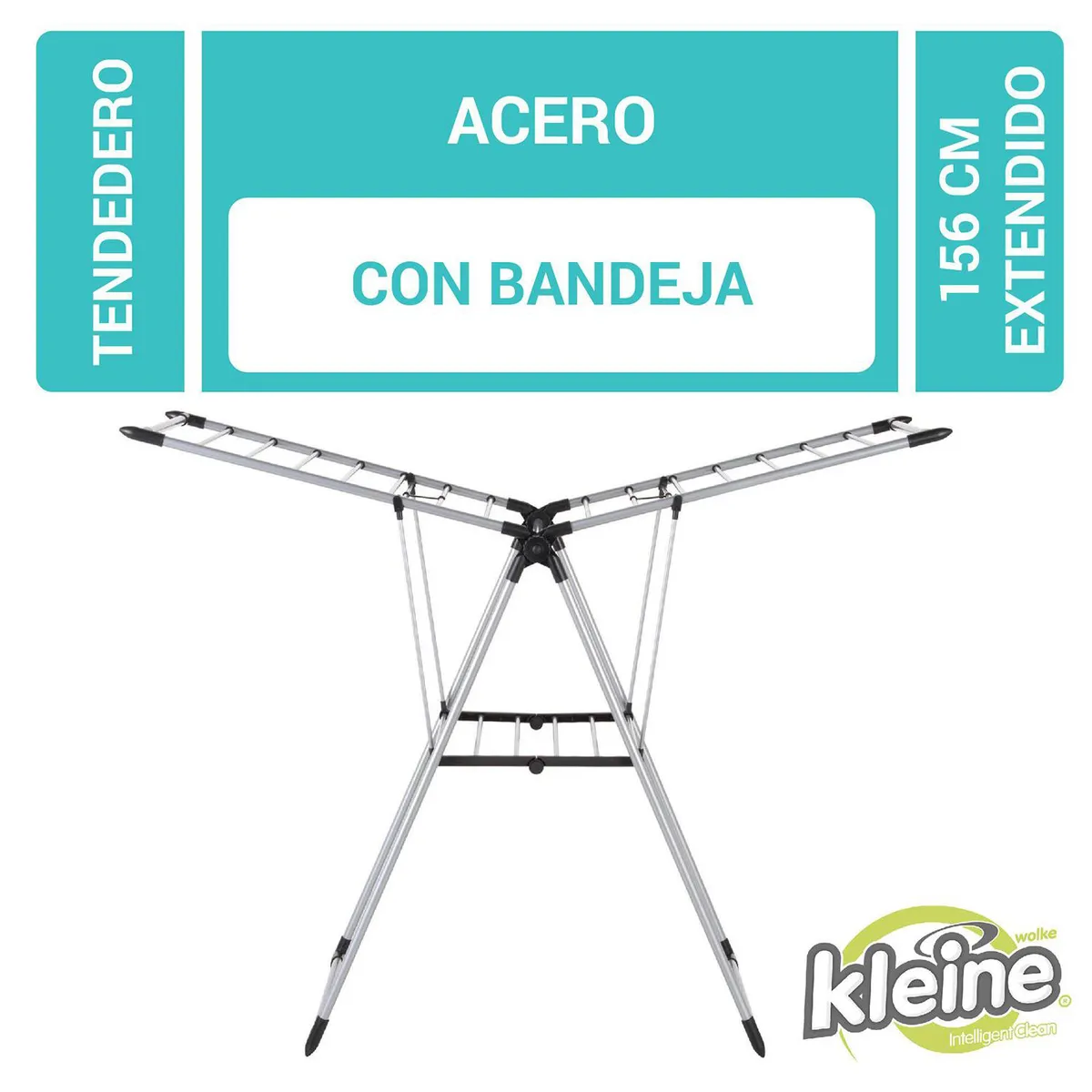 KLEINE WOLKE - Tendedero de Ropa con Bandeja Plegable Acero 156x61x97 cm Cromo