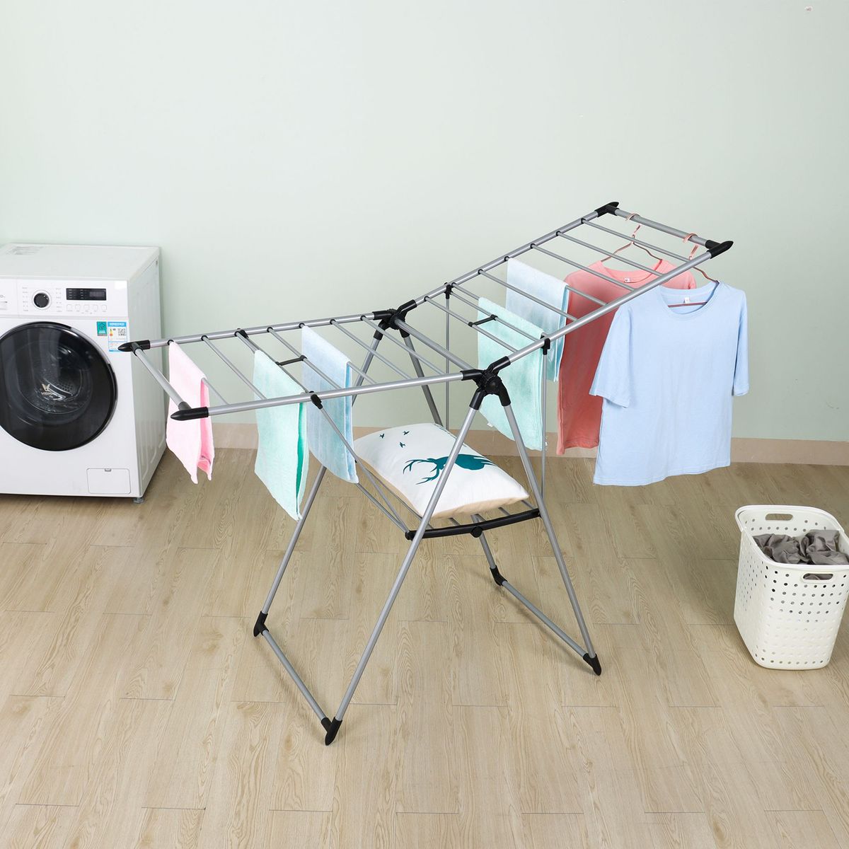 Tendedero de Ropa con Bandeja Plegable Acero 156x61x97 cm Cromo, marca KLEINE WOLKE - Foto 2