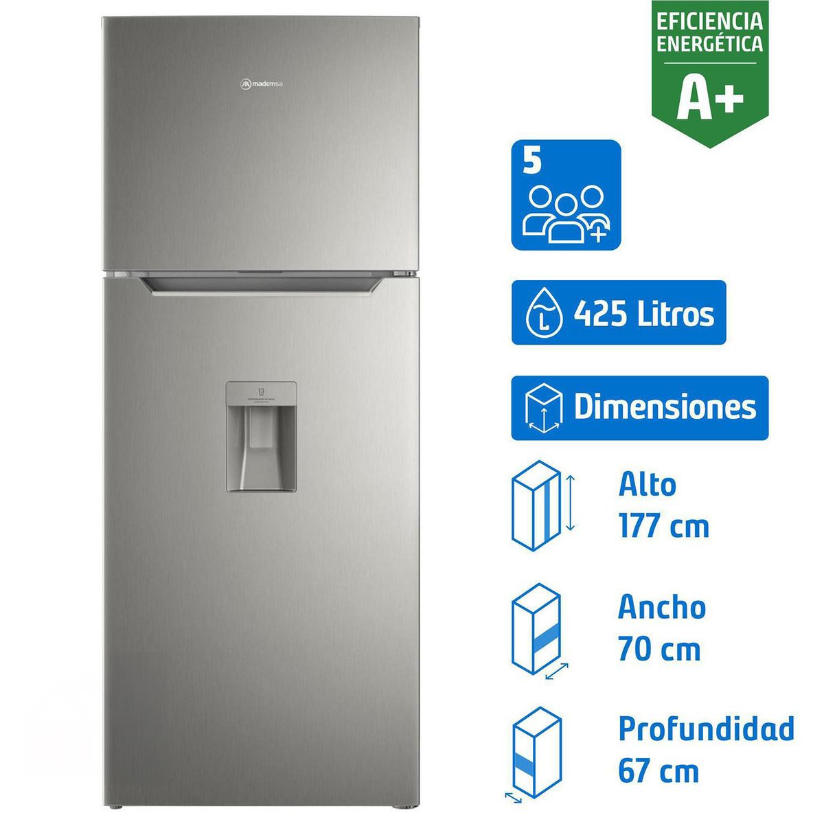 MADEMSA - Refrigerador Top Freezer No Frost 425 Litros Inox Altus 1430W