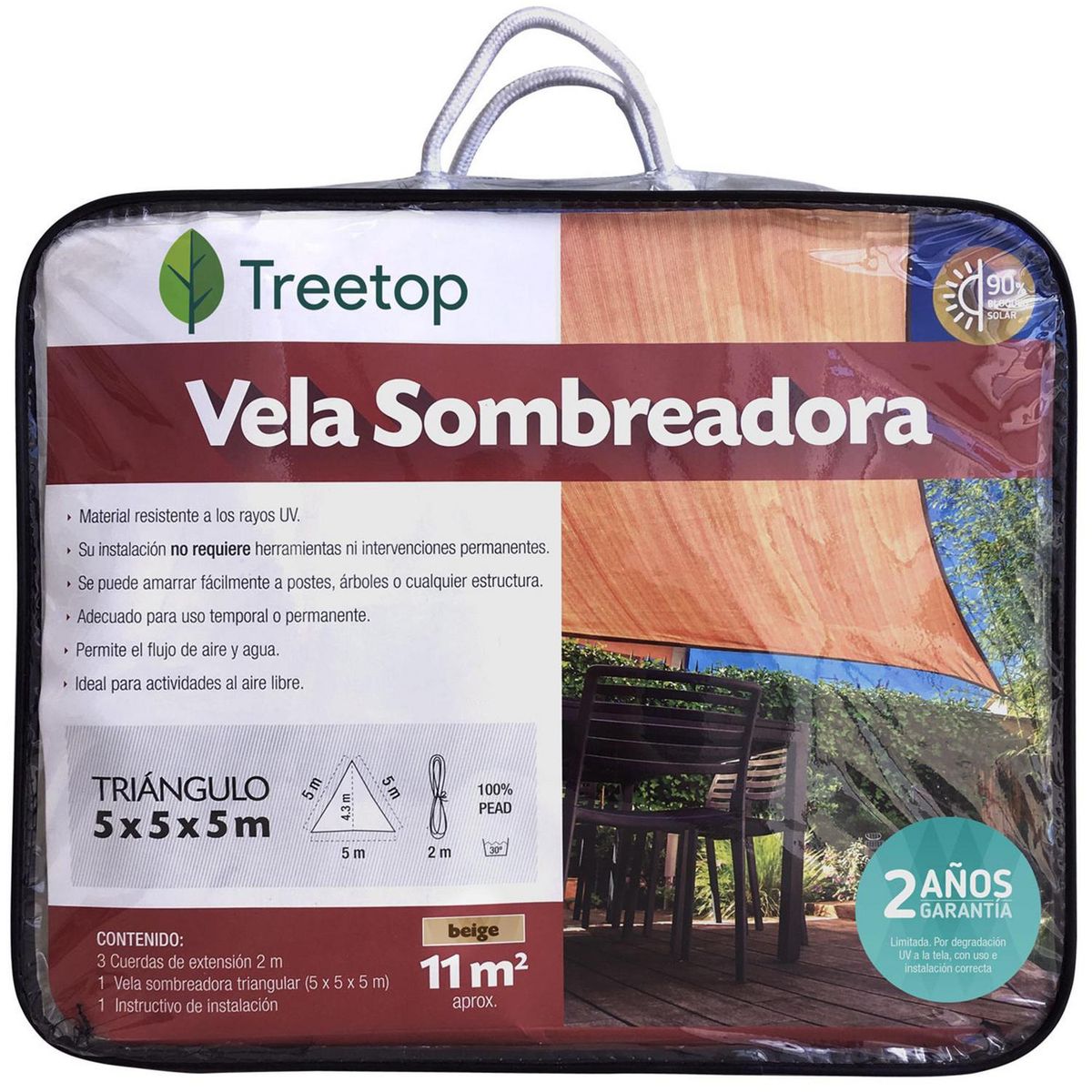 MARIENBERG - Vela Sombreadora Triangular de 5.0 x 5.0 x 5.0 Color Beige