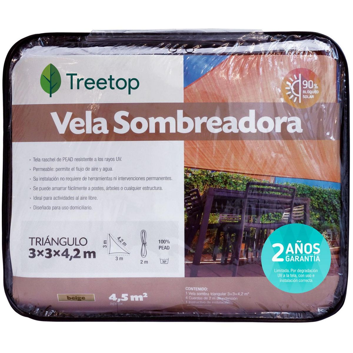 MARIENBERG - Vela Sombreadora Triangular de 3.0 x 3.0 x 4.2 Color Beige