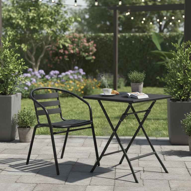 Silla para Terraza Acero/Aluminio Negra 73x54x57 cm