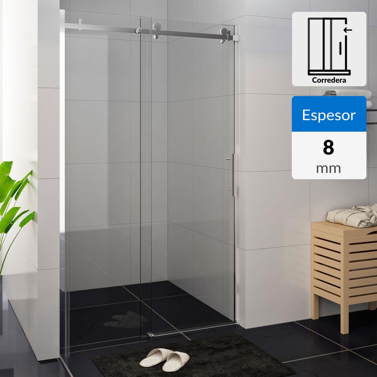 SENSI DACQUA - Mampara de baño deslizable 135x190cm 8mm