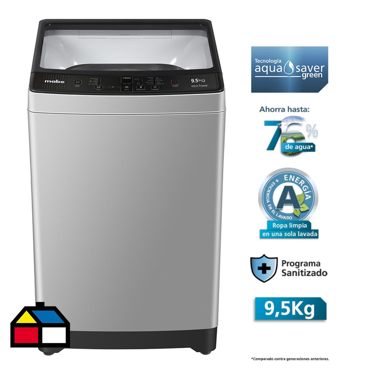 MABE - Lavadora Carga Superior 9,5 kg Gris LMA0920WGCL0