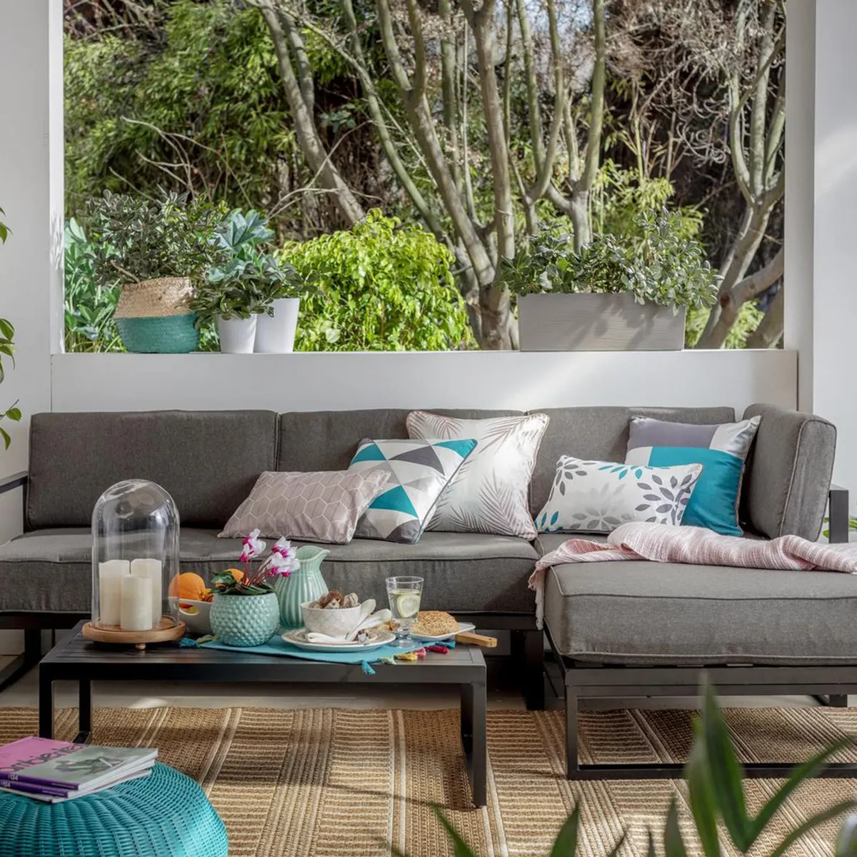 JUST HOME COLLECTION - Juego de Terraza Living Toledo 4 Personas Gris/Negro