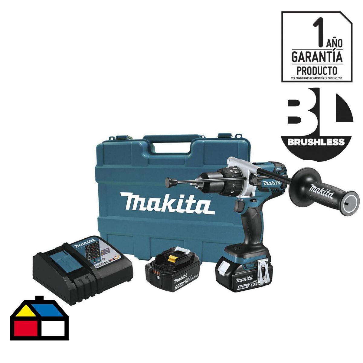 Taladro percutor inalámbrico 13 mm 18V + 2 baterías, marca MAKITA - Foto Principal