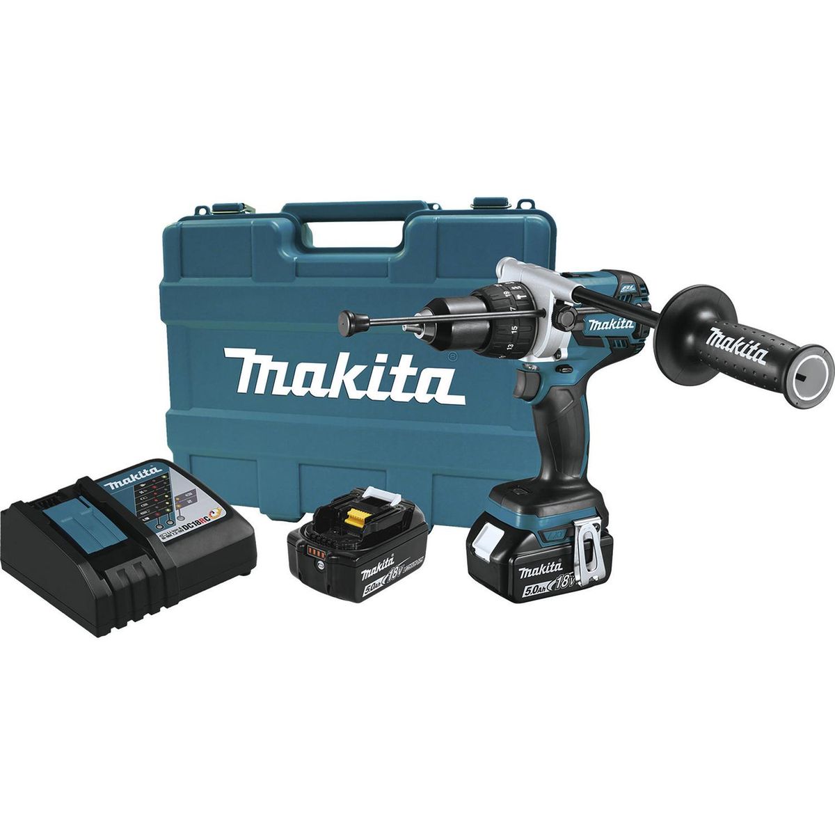 Taladro percutor inalámbrico 13 mm 18V + 2 baterías, marca MAKITA - Foto 2