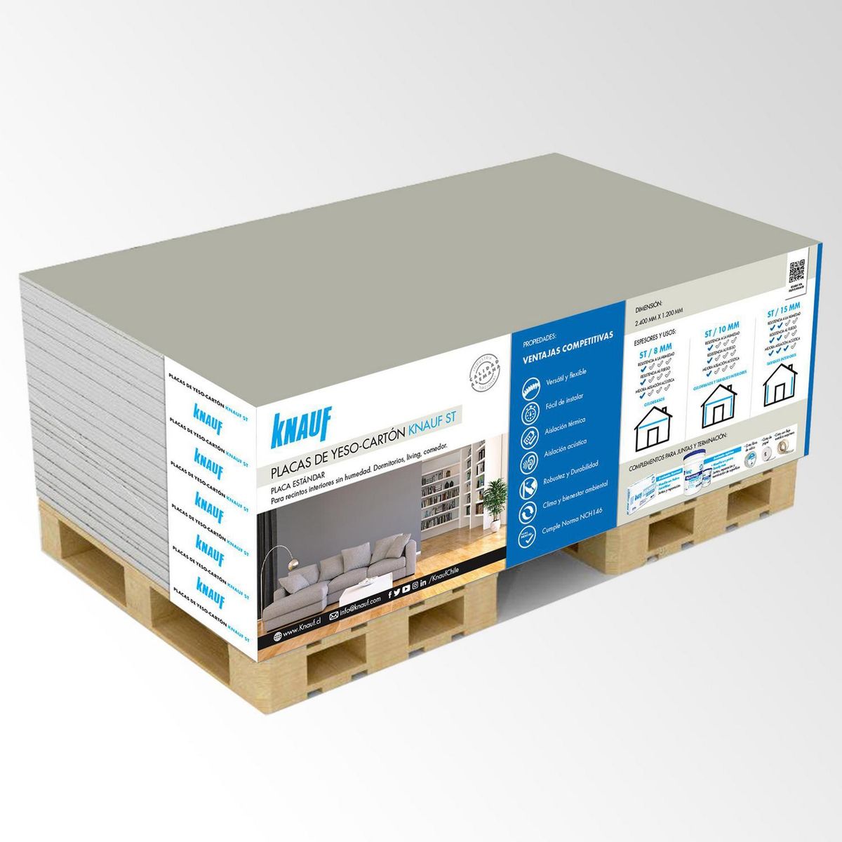 KNAUF - Yeso Cartón 12.5 mm 120x240 cm Blanco