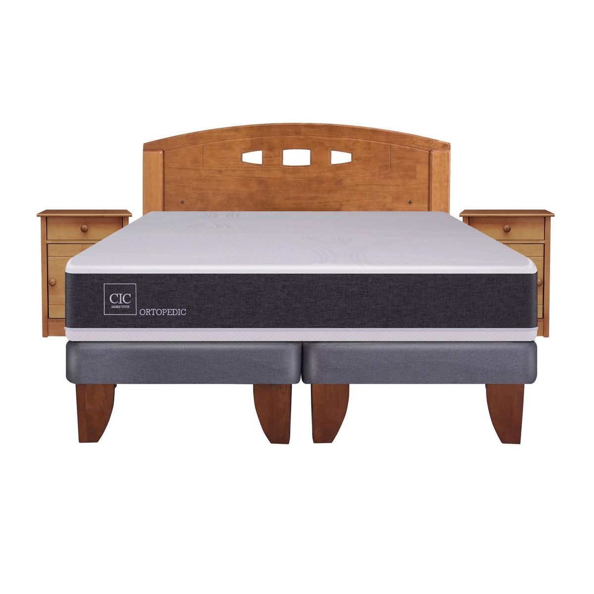 CIC - Cama Europea New Ortopedic 2 Plazas Base Dividida + Muebes Gales