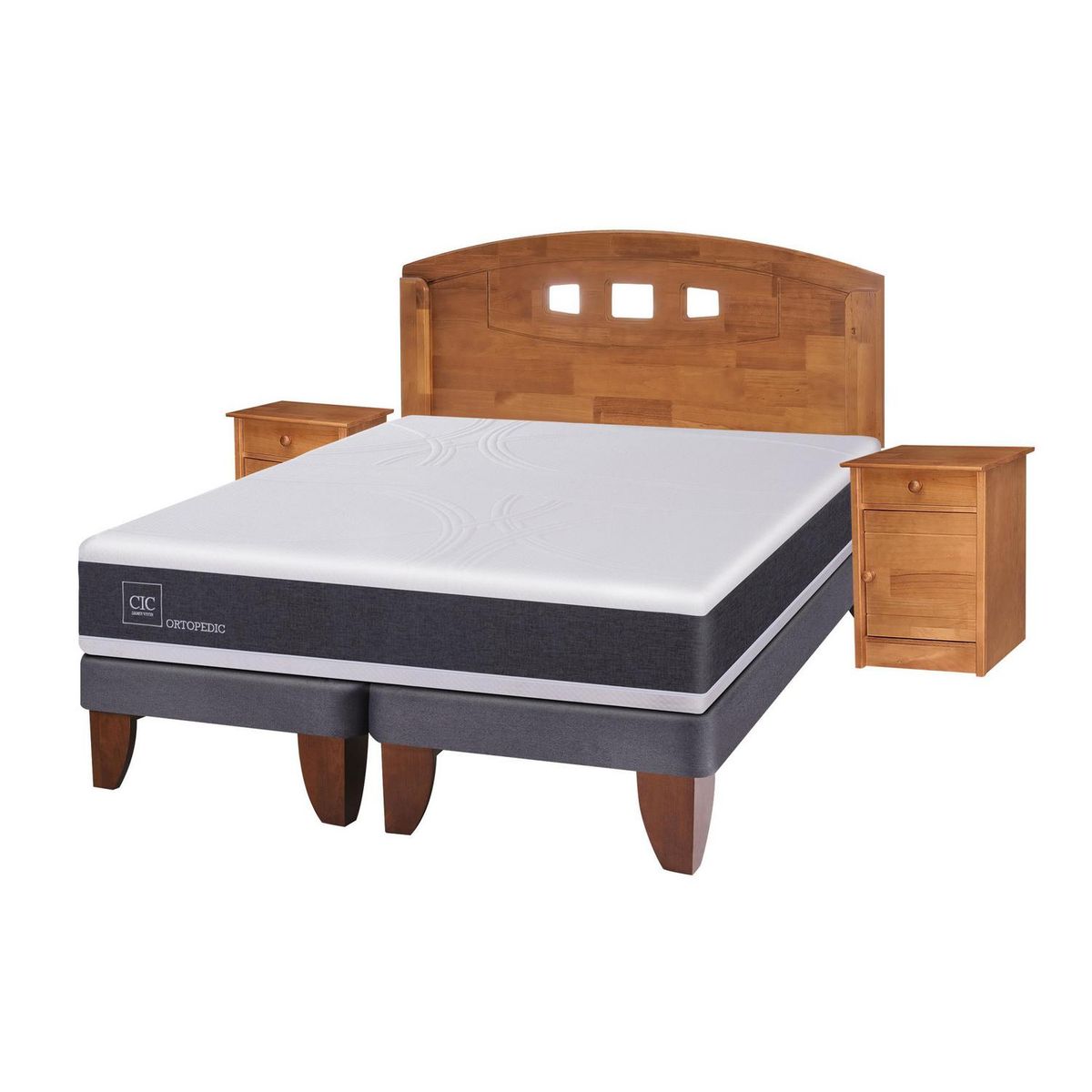 CIC - Cama Europea New Ortopedic 2 Plazas Base Dividida + Muebes Gales