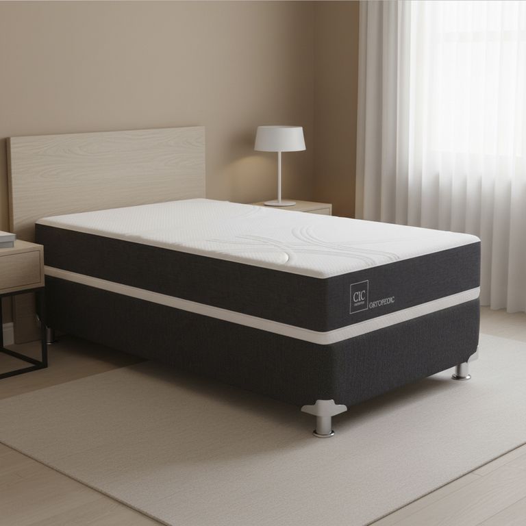 Box Spring 1 plaza Box Spring Ortopedic Gris