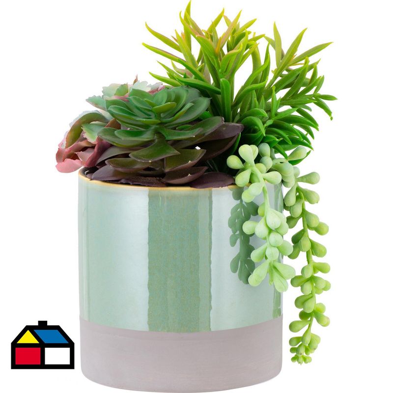 JUST HOME COLLECTION - Arreglo suculentas 23 cm macetero turquesa