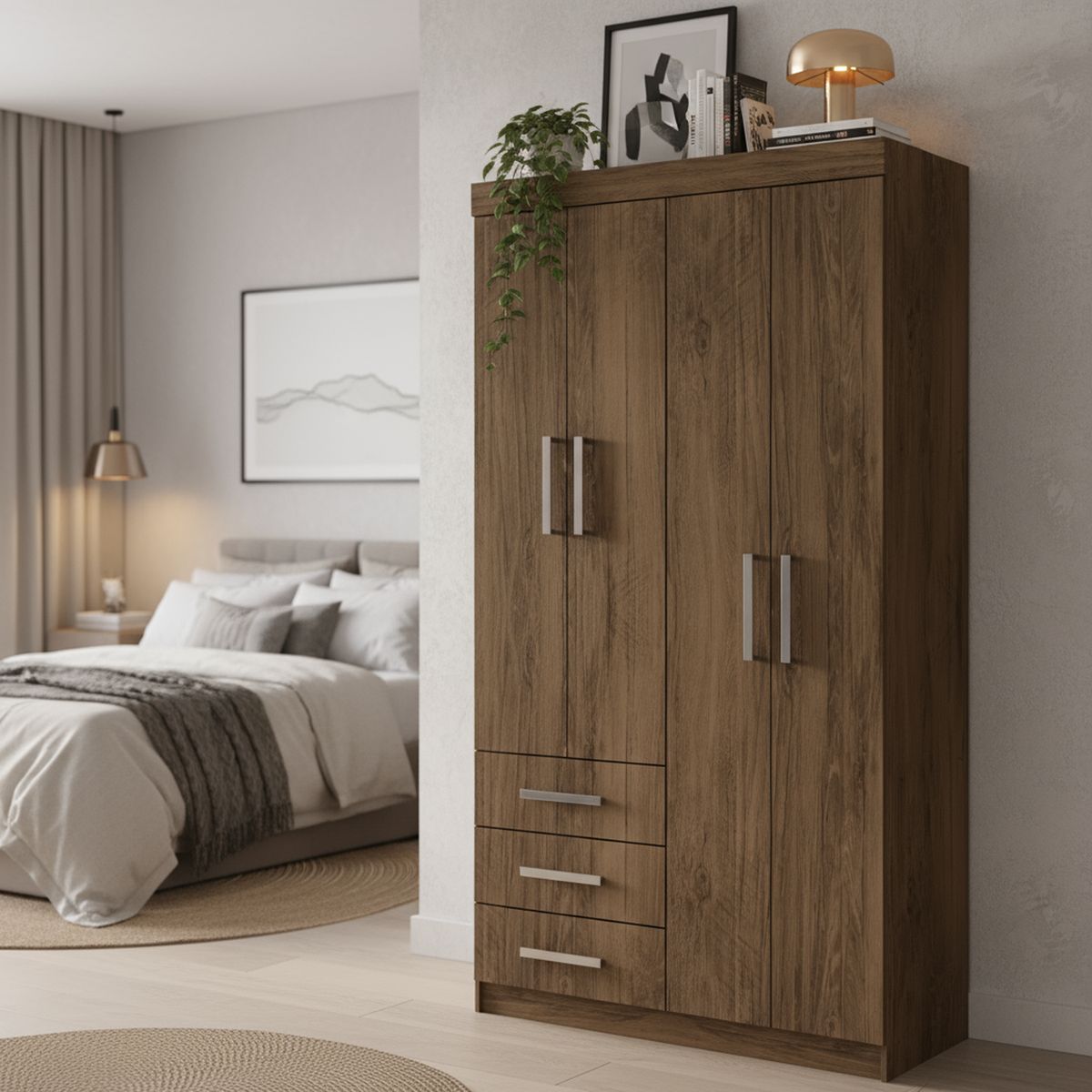 ALTAVISION - Clóset Itapema 4 Puerta(s) 3 Cajón(es) 4 Repisa(s) 108x180x40 cm Cacau