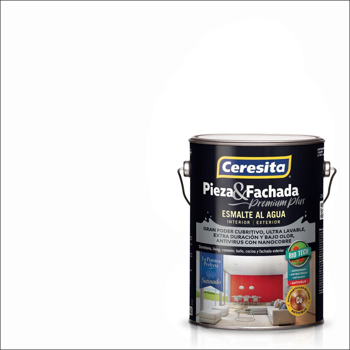CERESITA - Esmalte al Agua Pieza y Fachada Galón 1 galón(es) Satinado Blanco 