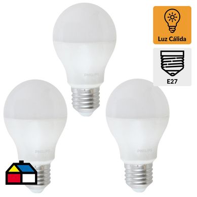 Pack 3 ampolletas led bulbo E27 7,5 W luz clida