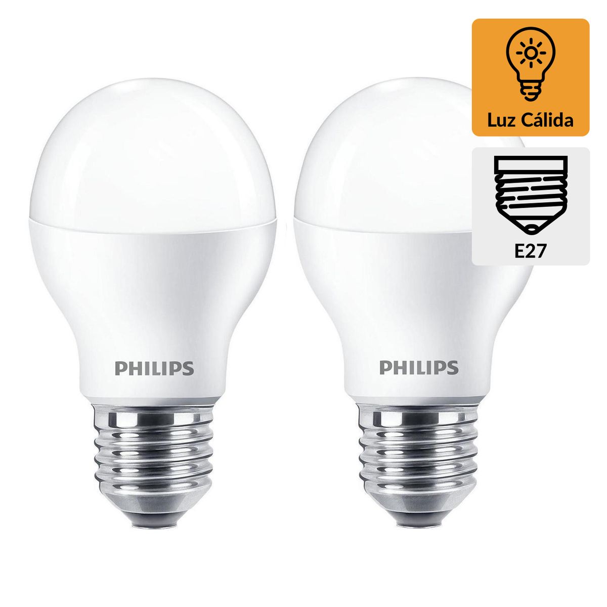 PHILIPS - Pack 2 ampolletas led bulbo 7,5 W cálida
