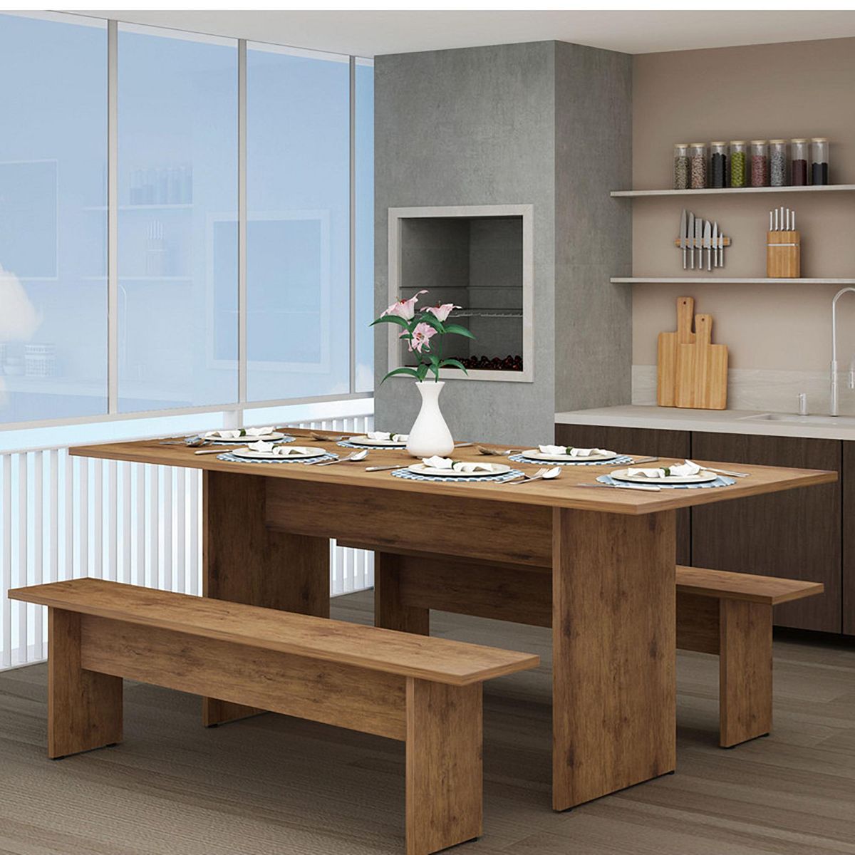 DECOCASA - Juego de Comedor Tunes 4 Sillas Mesa Rectangular 83x75x172 cm Café