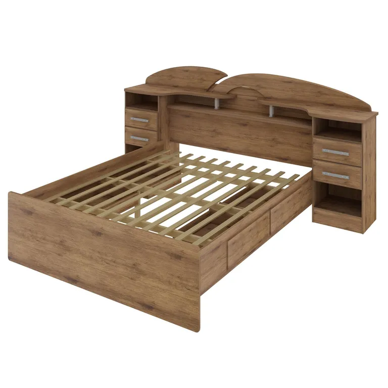 DECOCASA Cama 2 Plazas Con Cajón + 2 Veladores