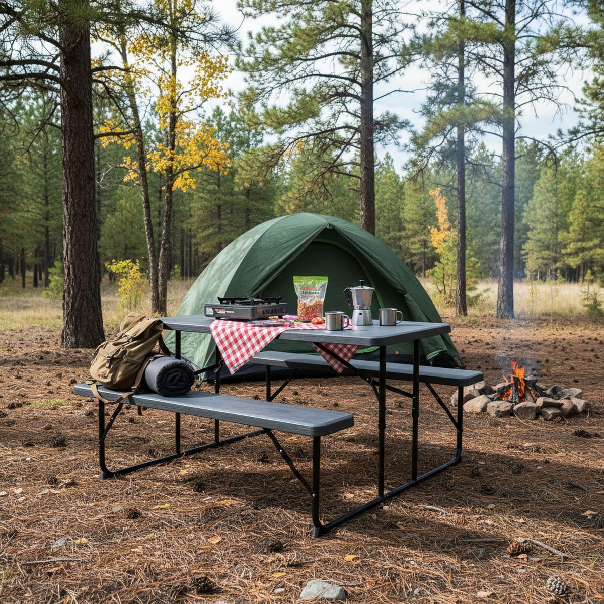 NORTHWEST - Mesa Plegable Maleta con Bancos Rectangular 70x72x137 cm Marrón