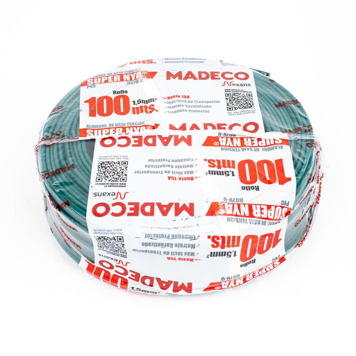 MADECO - Alambre NYA 1x1,5 mm2 Verde 100 metro(s) 
