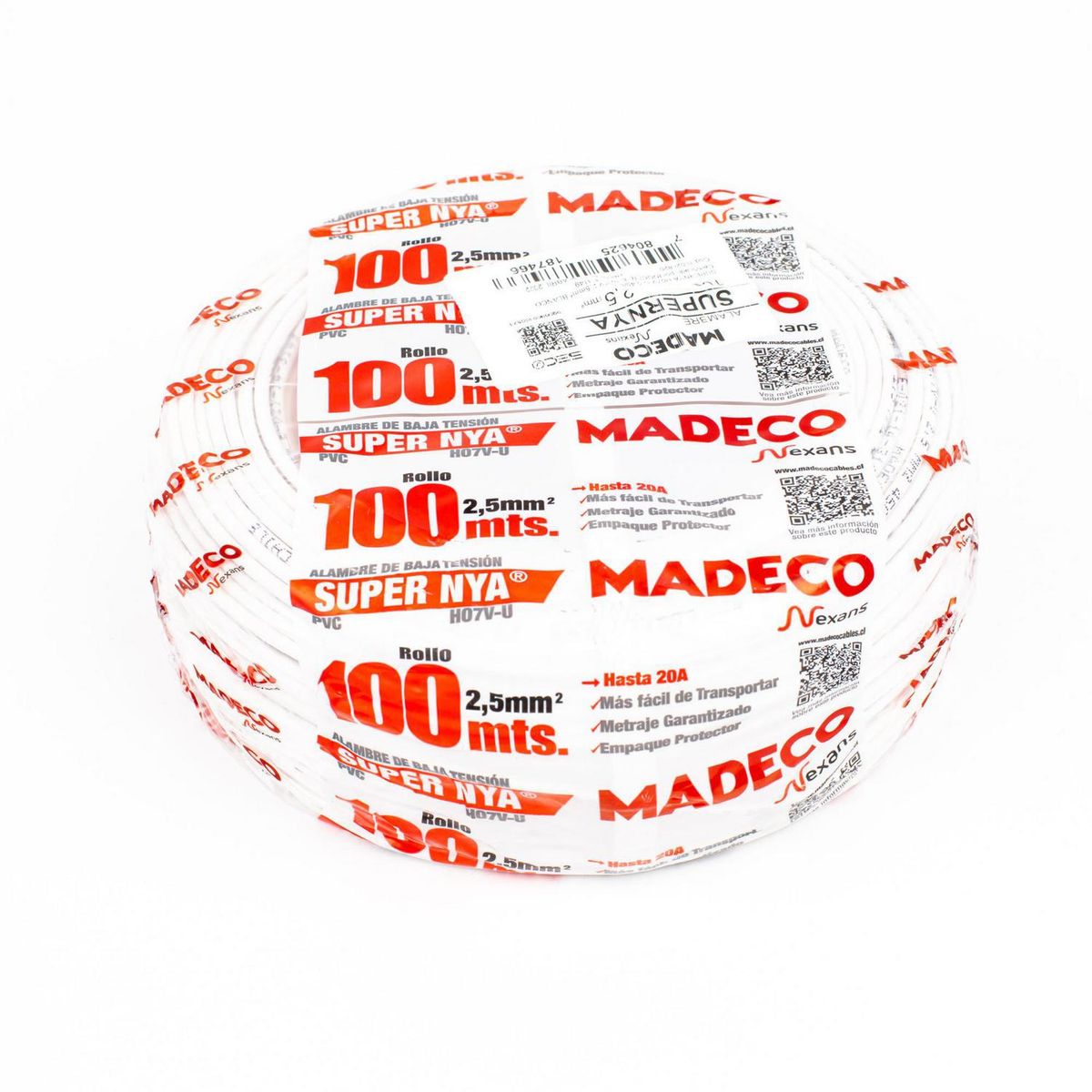 MADECO - Alambre NYA 1x2,5 mm2 Blanco 100 metro(s) 