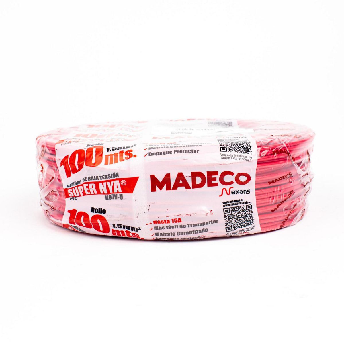 MADECO - Alambre de Cobre Aislado H07V-U 1x1,5 mm2 Rojo 100 metro(s) 