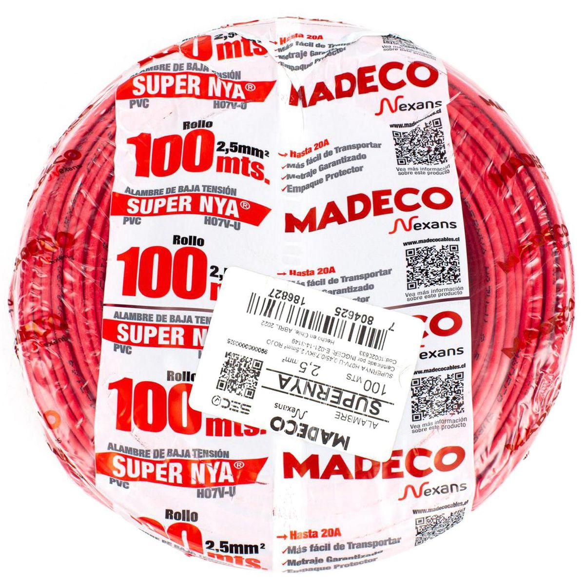 MADECO - Alambre NYA 1x2,5 mm2 Rojo 100 metro(s) 