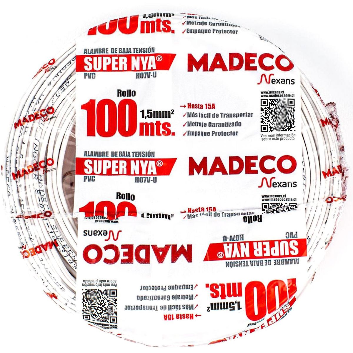 MADECO - Alambre NYA 1x1,5 mm2 Blanco 100 metro(s) 